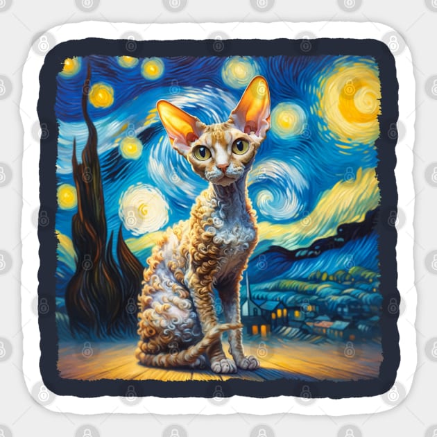 Cornish Rex Starry Night Inspired - Artistic Cat Sticker by starry_night